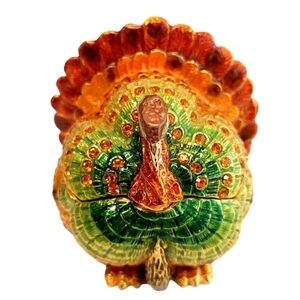 Turkey Trinket Box Bejeweled Like New Pewter Holiday Decor